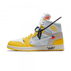 Nike Off-White x Air Jordan 1 Retro High OG "Canary Yellow" AQ0818-149 White/Dark Powder Yellow/Cone | 24318-SPZI