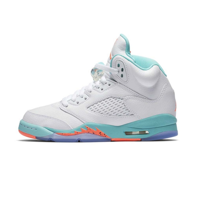 Nike Air Jordan 5 GS “Light Aqua” 440892-100 White/Crimson Pulse-light Aqua | 80463-LZFI